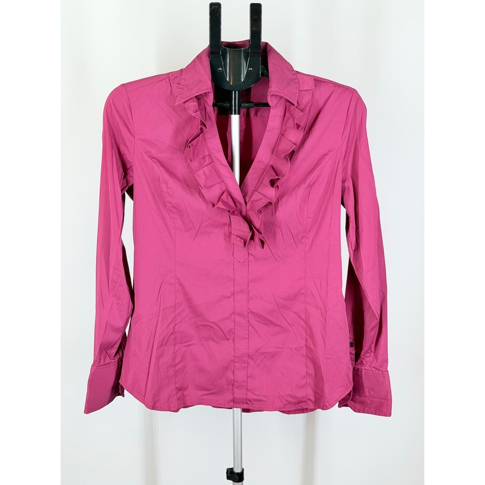 Express Design Studio Magenta Pink Ruffle V-Neck Long Sleeve Blouse Medium